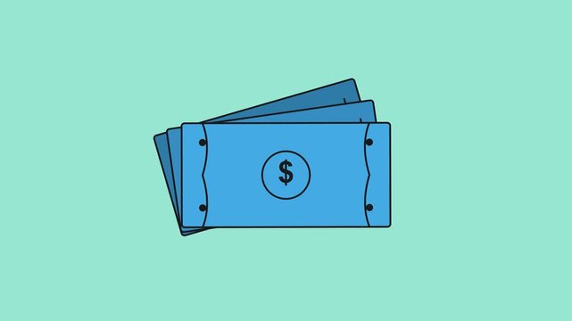 Flat Design Blue Money Stack Animation Business Finance Concept Loop Background