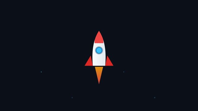 Minimalist Flat Vector Illustration of a Spaceship Rocket Launching into Deep Dark Space