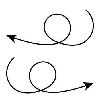 Black curly arrows hand drawn shape pointing left and right for direction, pointer, guide, navigation, and symbol. Curly arrows doodle hand drawn direction on transparent background.