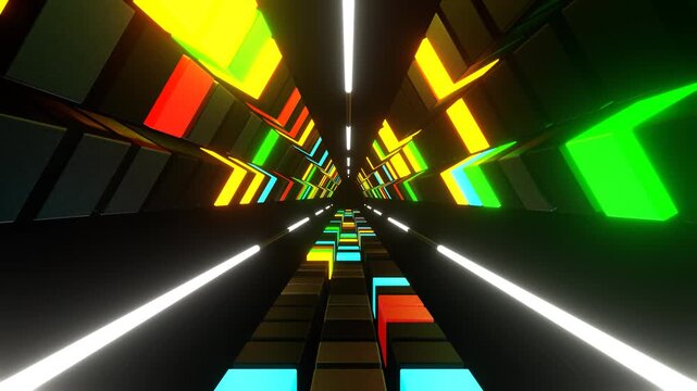 Multicolor Neons in Triangular Tunnel of Squares Background VJ Loop in 4K