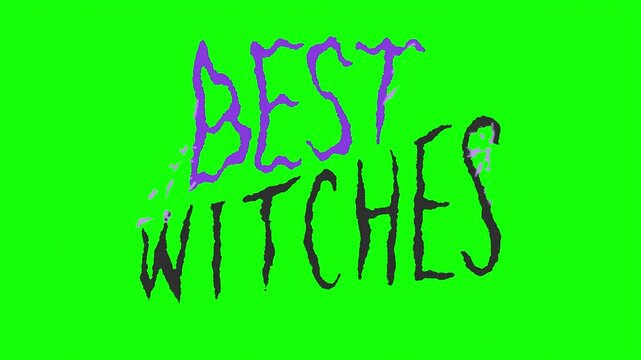 Halloween Best Witches text animation, spooky purple and black typography on green screen, creepy hand-drawn holiday greeting video