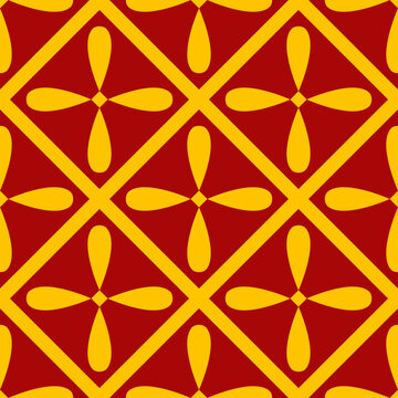 Red and Yellow Seamless Four Petal Flower Diamond Pattern, suitable for textile design, fabric, wallpaper, packaging design