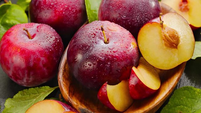 Fresh Ripe Plums and Colorful Stone Fruits, 4K Video