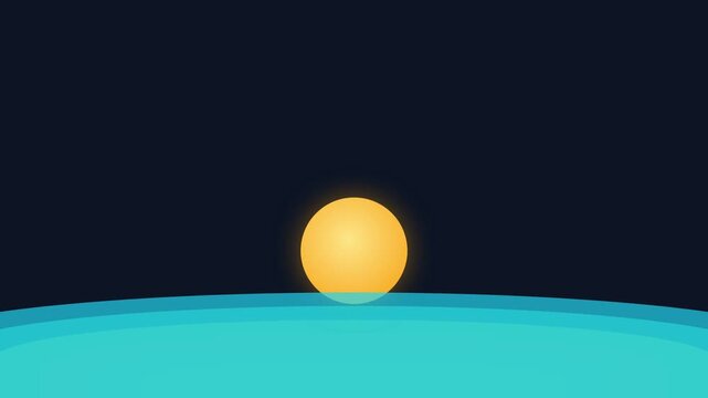 Motion of Sun Rising Over Ocean Horizon in a Serene Night Scene for Relaxation and Meditation.