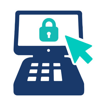 Professional Laptop Cybersecurity Logo with Lock and Cursor for Online Security Data Privacy Network Protection Software and IT Services