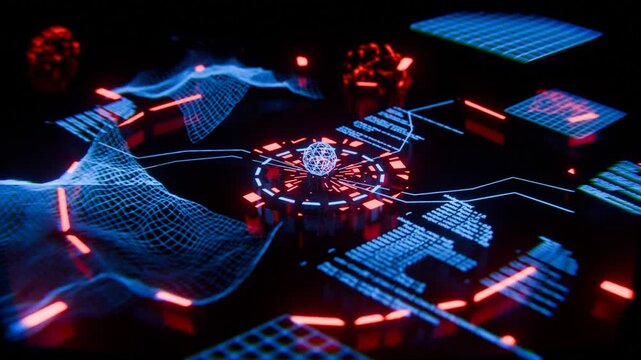 Futuristic Abstract Sci-Fi Visual Projection with Neon Cyberpunk Atmosphere and Immersive Digital Technology