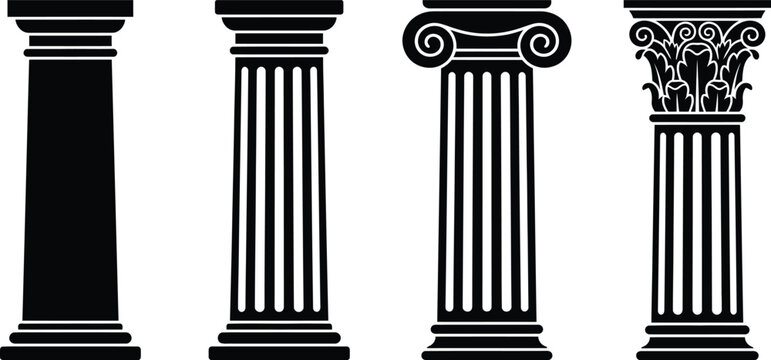 Classical architectural columns in black silhouette against a white background