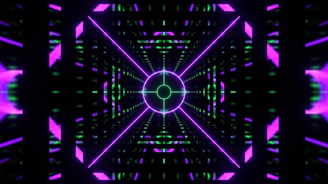 Purple and Turquoise Moving Circular Strobe Lights in Tunnel Background VJ Loop in 4K
