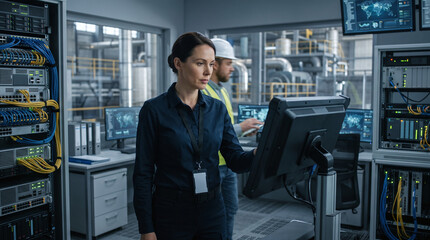 Fototapeta premium Cybersecurity Specialist Reviewing Security in Industrial Control Environment