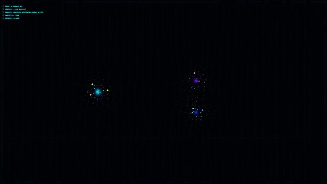 Abstract Digital Particles Swarm Orbiting and Pulsating in Dark Space, Sci-Fi Tech