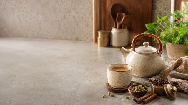 Tea Set with Spices and Large Copy Space