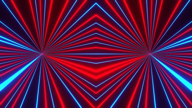 Red and Blue Neon Rays Circular Movement Background VJ Loop in 4K