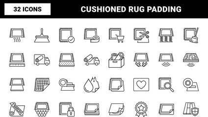 Fototapeta premium Rug Rug Padding Web Icon Set in Linear Style. Collection of Carpet Underlay line icons, including cushioning, floor protection, grip support, installation, soundproofing, insulation.