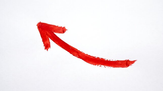 Hand drawn red arrow pointing upwards on a plain white isolated background