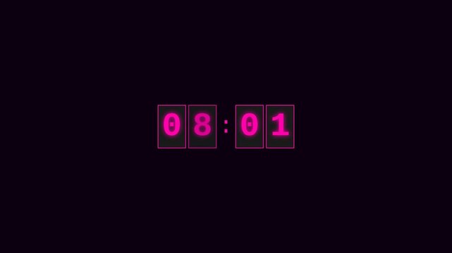 Digital Clock Motion Video Showing Time Change in Neon Style.