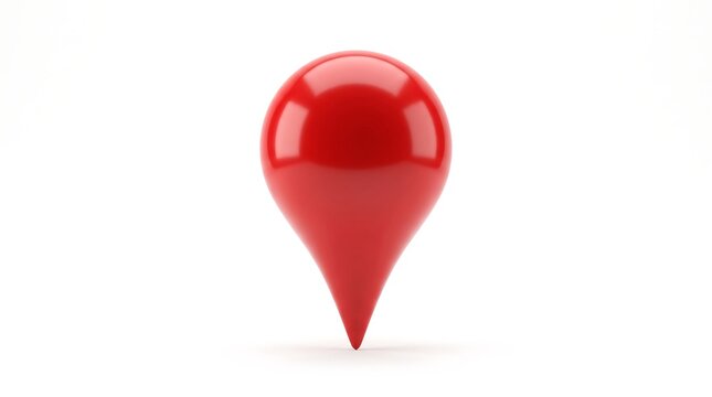 A shiny red map pin isolated on a clean white studio background