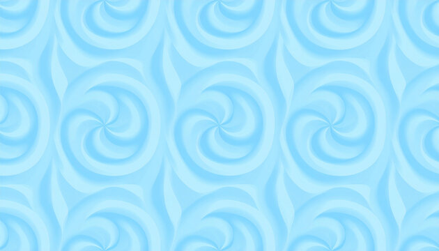Seamless pastel blue swirl pattern with soft whipped cream waves texture background