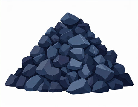 Cartoon pile of dark coal stones, basalt stones, or mineral rocks isolated on white background vector illustration