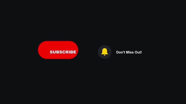 You tube subscribe button and notification bell animation with don't miss out text overlay 4k youtube