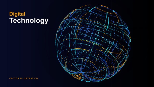 Abstract digital technology globe sphere vector for cyber network