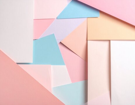 Modern abstract pastel paper background featuring layered geometric shapes that evoke a calm, creative atmosphere. Ideal for minimalist design with copy space and nobody present.