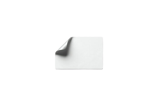 Rectangular white paper sticker with a peeled corner and soft shadow isolated on a transparent background