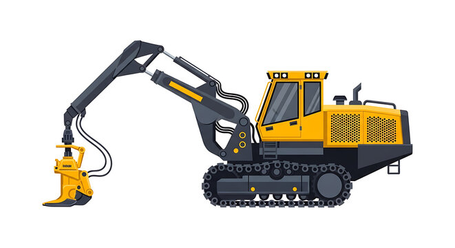 Yellow excavator digging on construction site