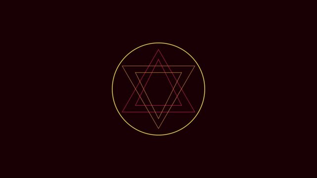 Geometric star of david animation with pulsing neon lines and circle frame 4k glowing