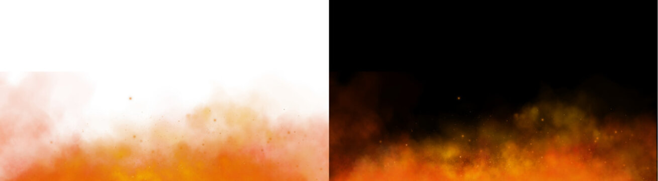 PNG image of&nbsp;Vibrant orange fire smoke particles rising with glowing embers and soft textured heat haze elements floating on transparent background