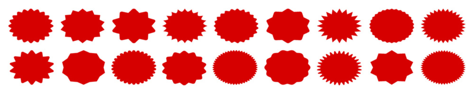Starbursts price sticker set, sale or discount sticker, blank sunburst promo badges icon. Empty special offer label. Red starburst promotional badge shopping labels. Special offer price tag