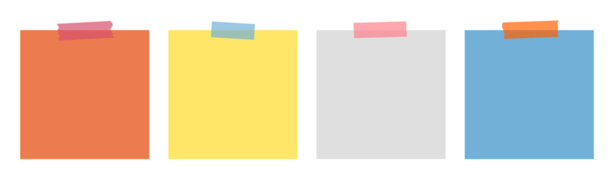 Sticky note reminder with duct tape, message, checklist, post it note paper, memo reminder, sticky paper note with clipping path isolated on transparent background
