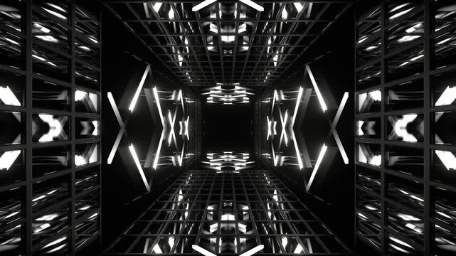 White Neon Reflective Tunnel Background VJ Loop in 4K