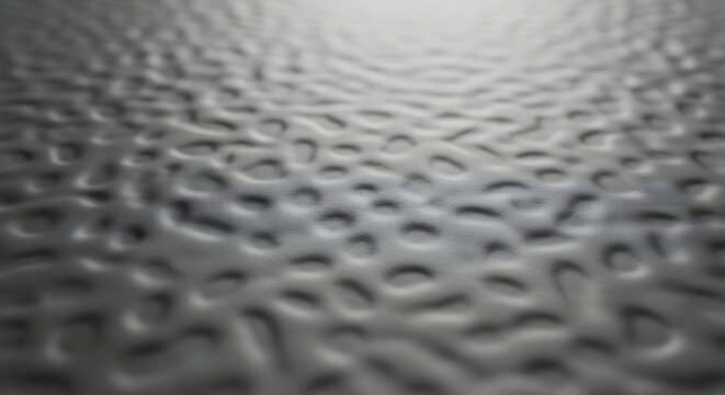 Macro extreme close-up texture of embossed grey leather surface with shallow depth of field and soft gradient lighting background for luxury product background