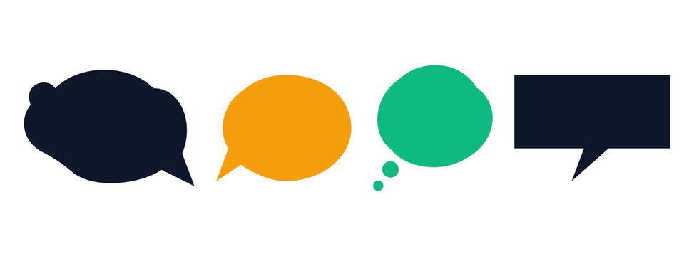 Set of colorful speech bubbles and thought balloons in various shapes and styles isolated on transparent background