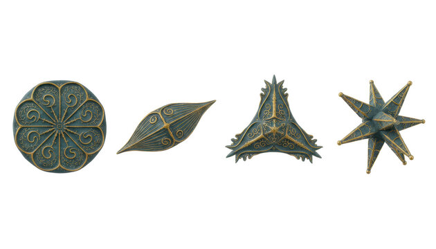 Set of Ornate Decorative Geometric Metal Ornaments