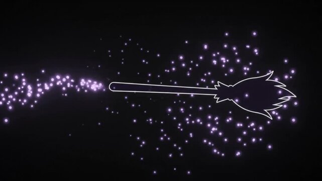 Halloween Witch Broom Animated Icon with Purple Glowing Particle Trail
