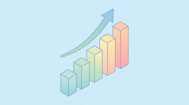 Simple isometric growth bar chart with upward arrow financial success and business progress concept