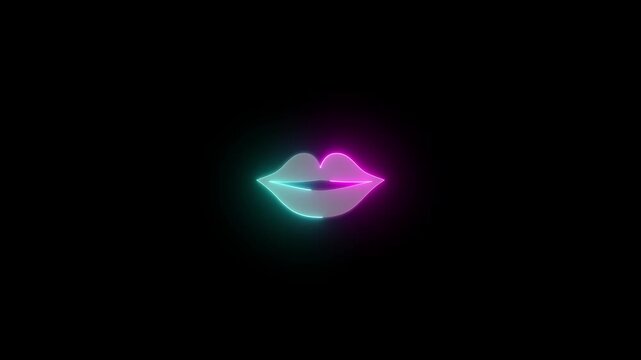  mouth and heart shapes isolated on a black background glowing love romance kiss passion glowing love romance kiss. 4k animation alpha chnnel