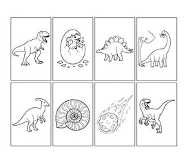 Dinosaur Coloring Page Collection with Cute Prehistoric Animals Line Art © Samiulislam