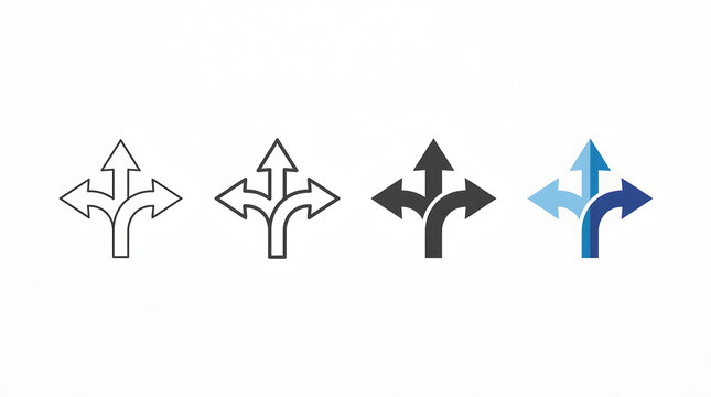 Four variations of split arrows pointing left right with split arrow