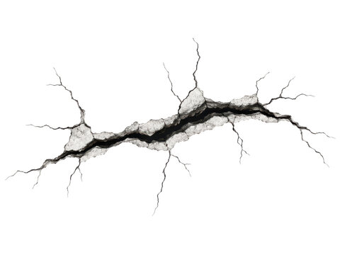 Detailed ground crack fracture for earthquake or disaster damage effect isolated on transparent background