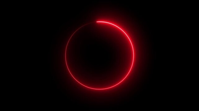 glowing neon red color circle picture frame icon animation display neon box footage shape round seamless border retro movement on black background