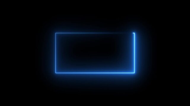 glowing neon blue color square rectangle picture frame icon animation display neon box footage shape round seamless border retro movement on black background