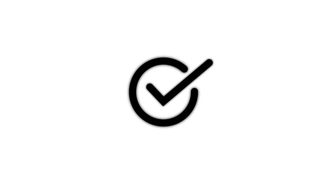 black check mark on white background, checkmark animation symbol, yes approve choice, approved tick mark, verified symbol, yes icon, check mark flat