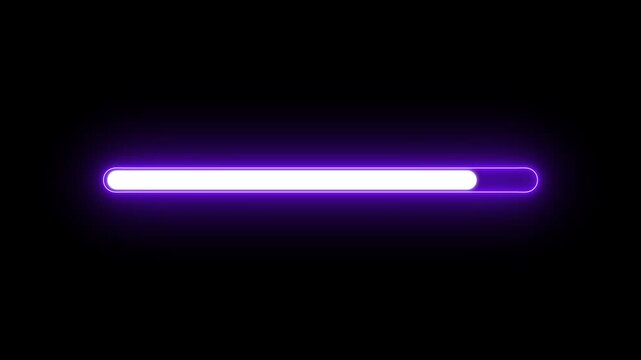 Animated progress bar from zero to hundred increasing percentage animation on black background. Bright loading bar. Loading 4k animation alpha channel.