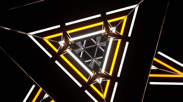 Orange and White Neon Triangular Mirror Tunnel Background VJ Loop in 4K