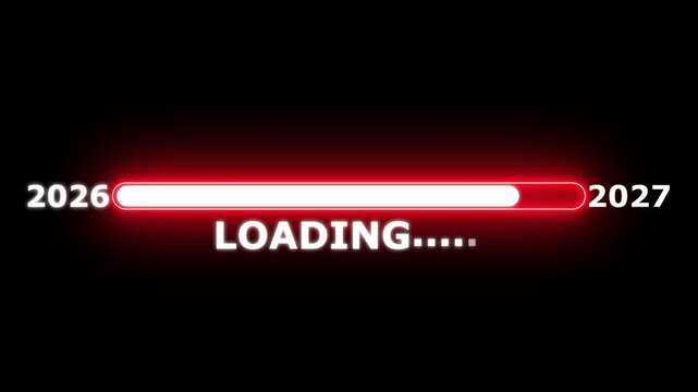 Animated progress bar from zero to hundred increasing percentage animation on black background. Bright loading bar. Loading 4k animation alpha channel.