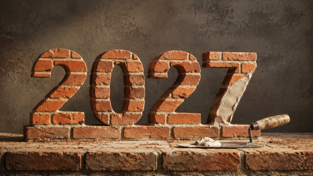2027 Brick Numbers with Fresh Plaster and Mason Trowel