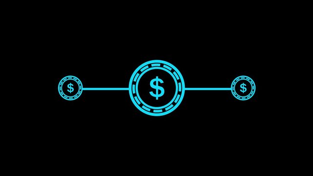 Cyan color dollar icon animation. Dollar icon animation circle inside concept. 4k video