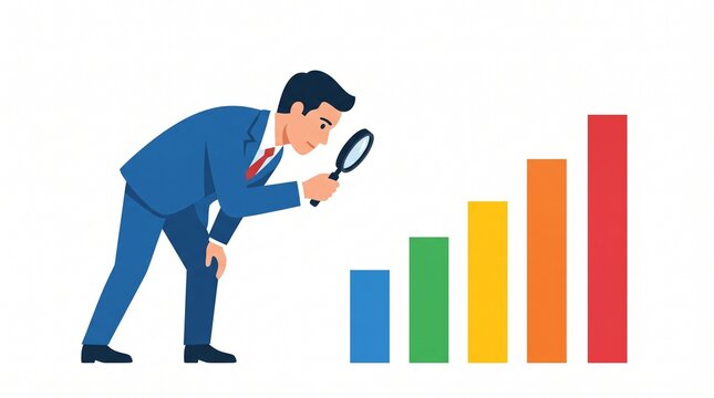 Businessman examining growing bar chart illustration